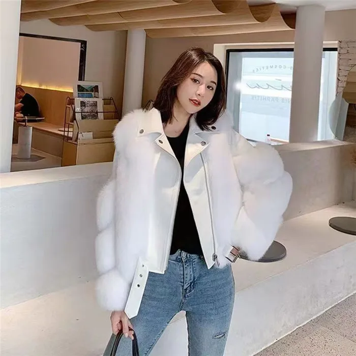H1100-Thick warm winter coats woman faux fur coat leather plus size motorcycle jacket