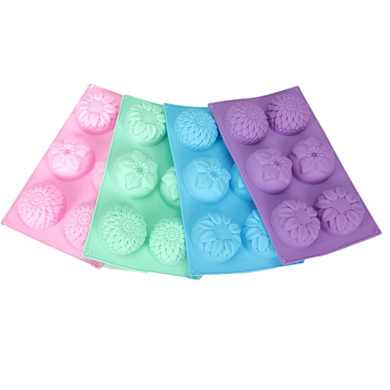 HY 6 Cavity Assorted Flower Soap Mold Handmade Chocolate Biscuit Cake Muffin Silicone Mold