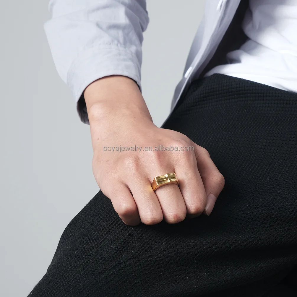 POYA Jewelry Classic Cross Signet Rings Men Fashion Stainless Steel Geometric Rectangular Ring Christian Jewelry