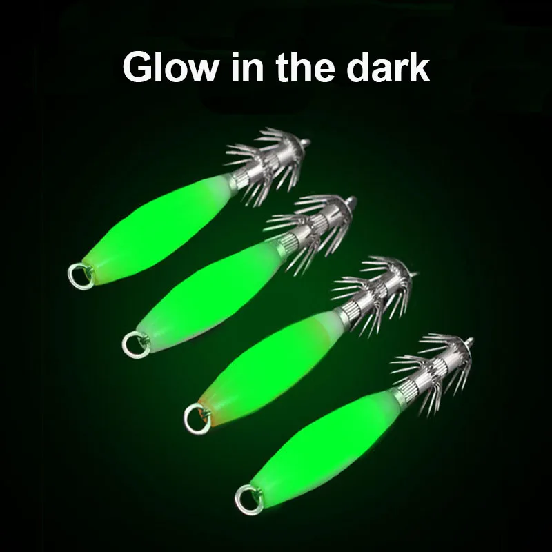 Glow Squid Jig Luminous Squid Hooks Lure Fluorescent Fishing Cuttlefish Sleeve Squid Jig Baits Night Fishing Octopus Lures