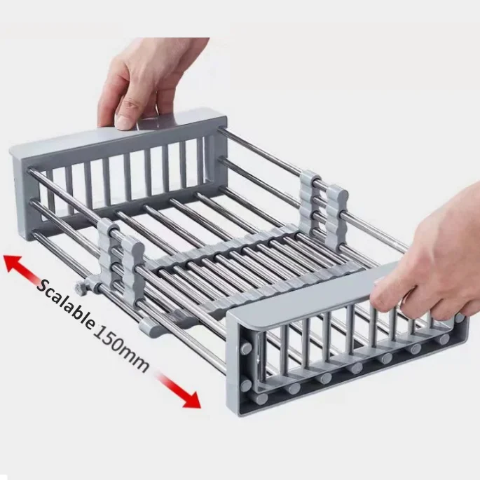 Scalable stainless steel & plastic kitchen rack sink dish dryer above the sink foldable sink drainer