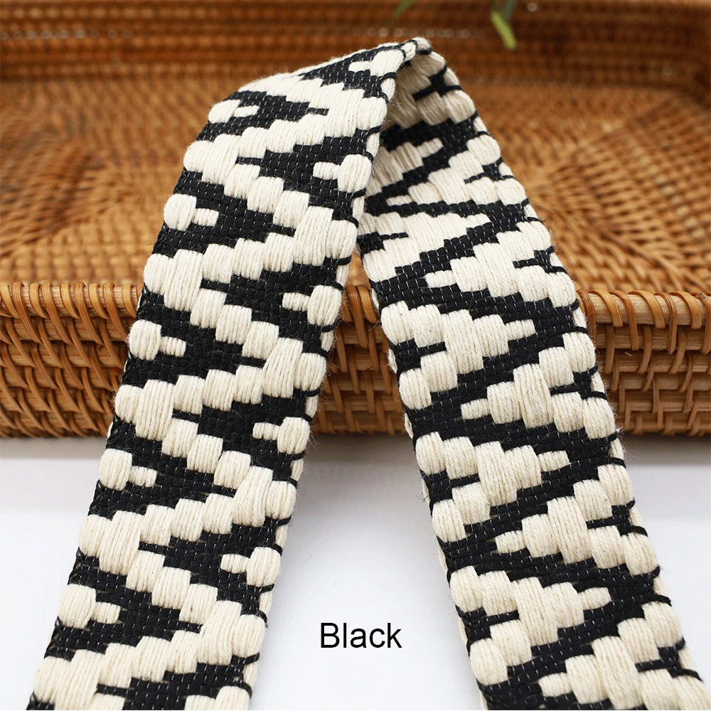 1 1/2 inches patterned cotton ribbon for bag garment guitar,2.3mm thick recycled cotton strap