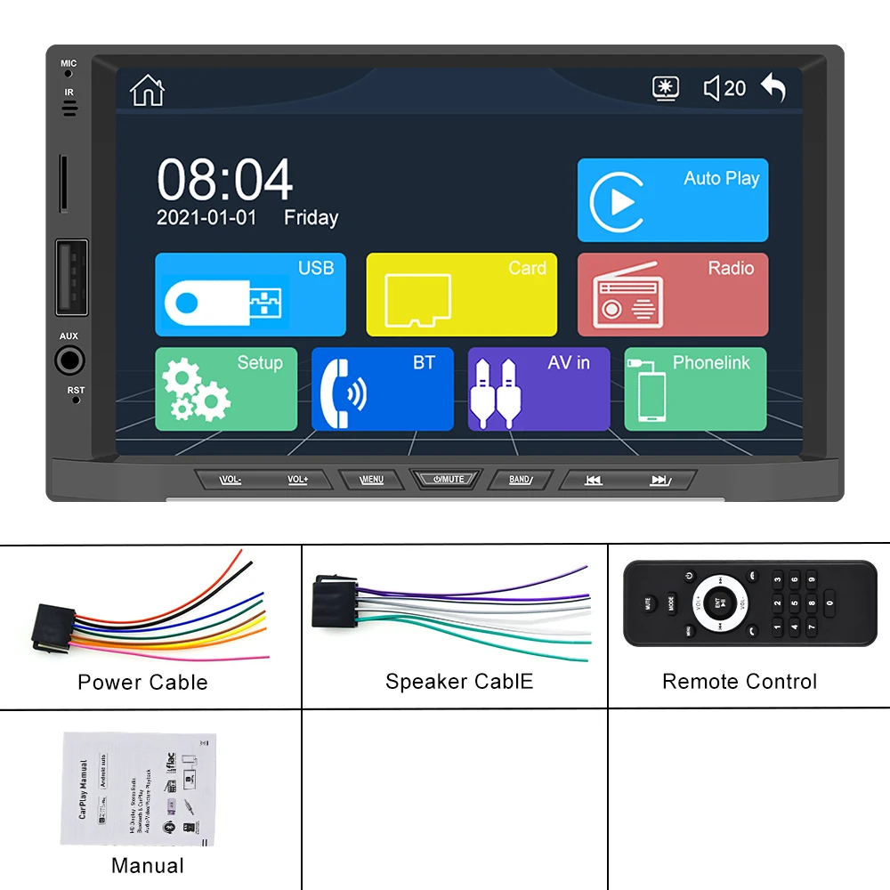  Podofo Прямая поставка 7 'автомобильное радио 2Din автомобильное аудио CarPlay стерео Wifi BT FM с Android Авто MP5