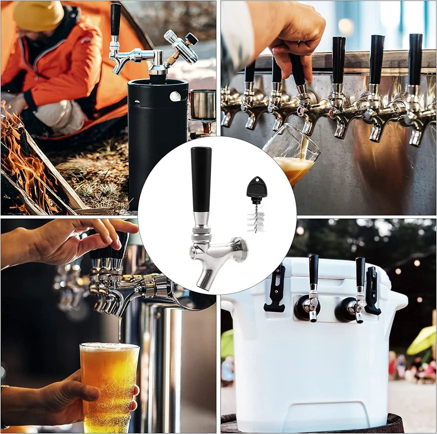 Beer Faucet Stainless Steel Beer Tap Faucet Keg Tap with Beer Faucet Tap Handle, Beer Tap Faucet Plug, Draft Beer Keg Tap Faucet