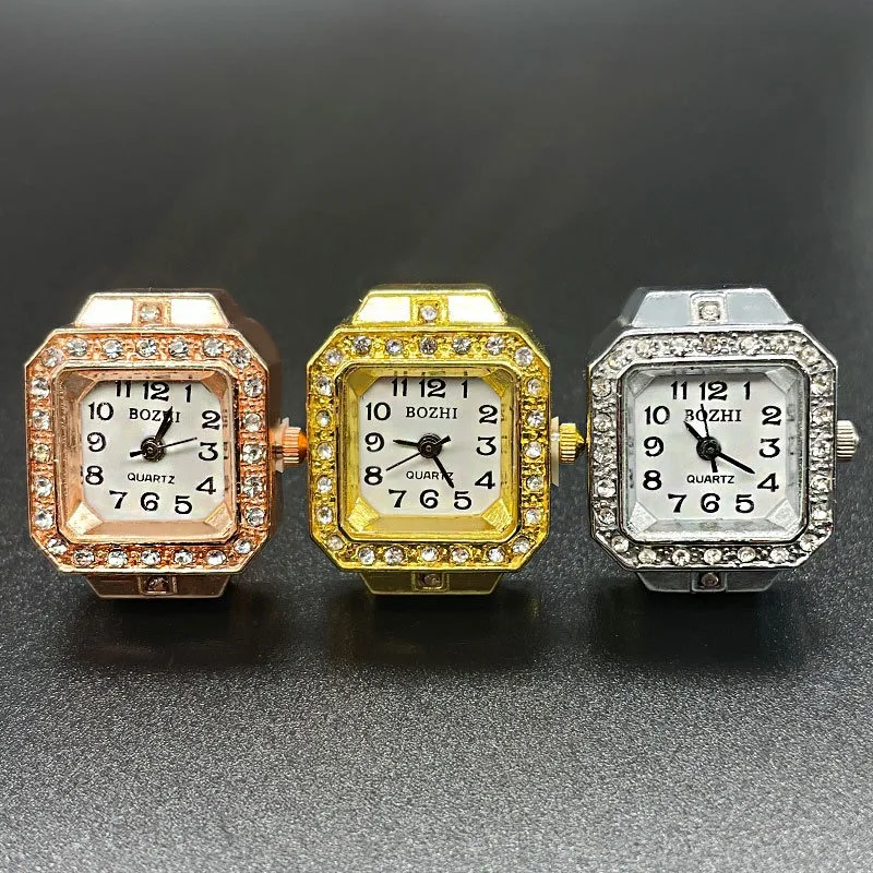 wholesale punk hip-hop Jewelry Free size Mini Vintage Gold Watch Ring Metal Finger Watch Elastic Strap gifts for Women Men