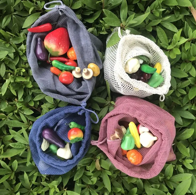 Recycle Bio Degradable Grocery Vegetable Storage Shopping Packing Net Mesh Produce Bag Set