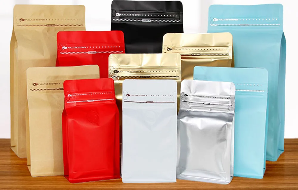 200g/500g/1000g 3 in 1 Empty Tea Protein Powder Custom Printed Kraft Paper Coffee Packaging Bags with Valve