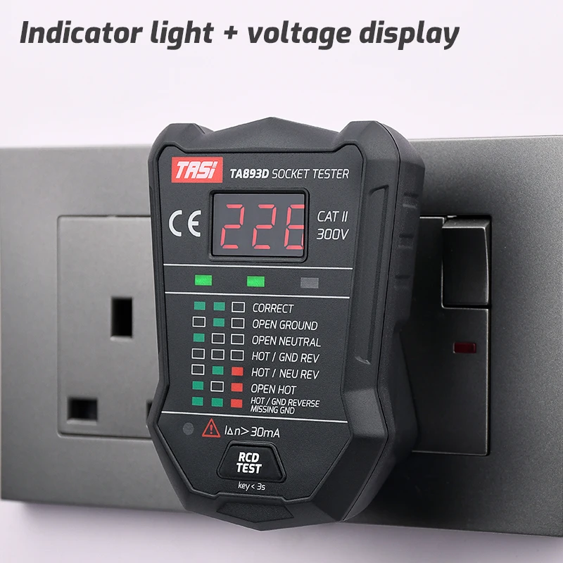 Тестер напряжения TASI TA893D 175 В ~ 250 тестер RCD GFCI британская вилка настенной