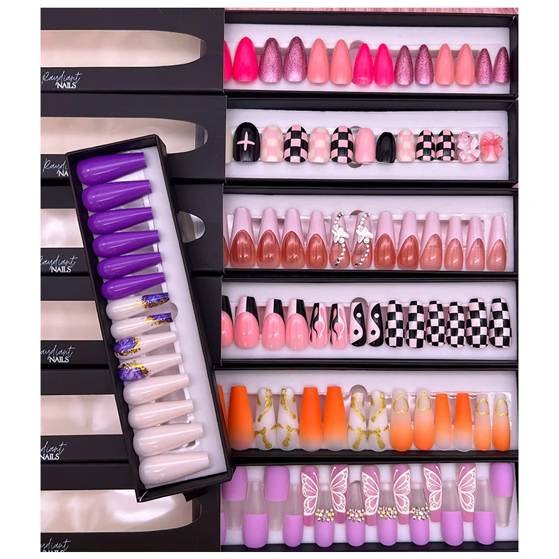 Wholesale Luxury Long Fingernail Rhinestone Press on Nails Packaging Box False Nail Art