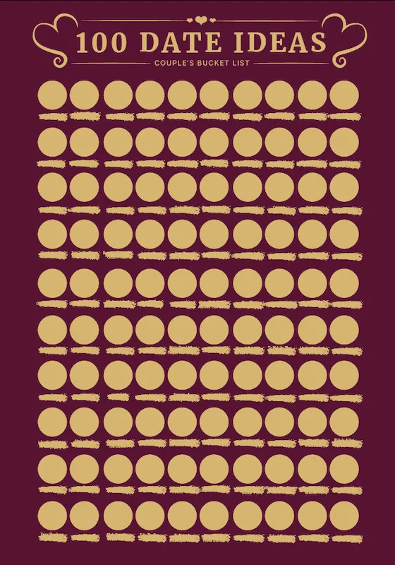 100 Dates Scratch Off Poster - Couples Bucket List Map Custom Usage - Valentine Day Idea ( 42x59.4cm) as Picture Paper Tube