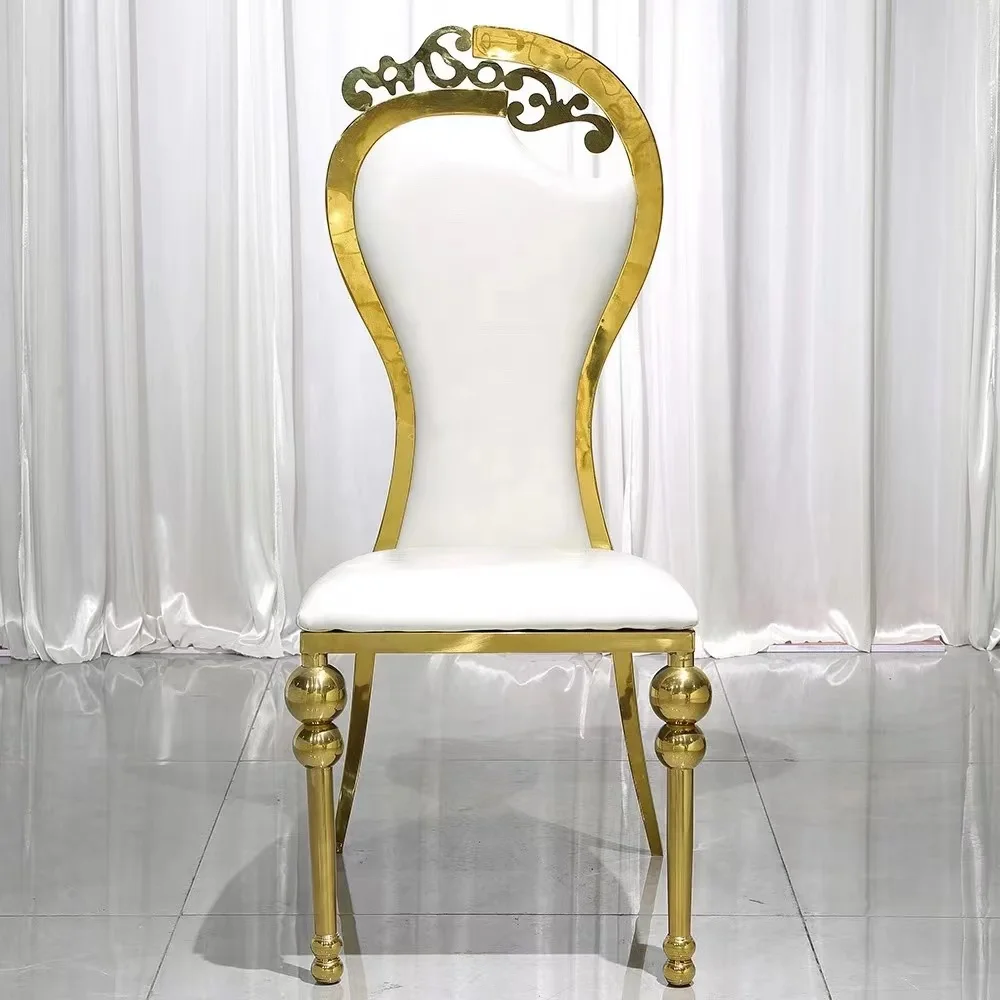 Luxury Elegant Unique Curved Back Design Golden Rose Gold Stainless Steel Wedding Chairs With Gourd Feet