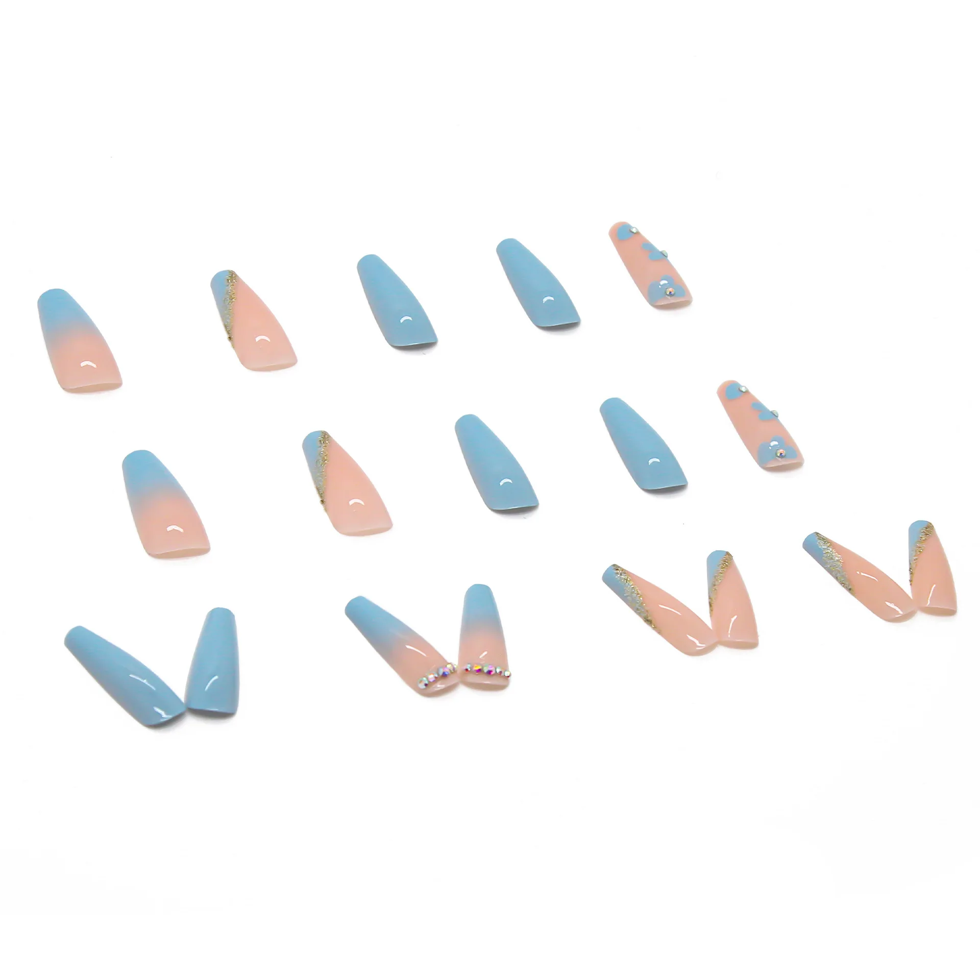 New Design 2022 High Quality Artificial Fingernails Blue Reusable Full Cover False Nails Press On Nails