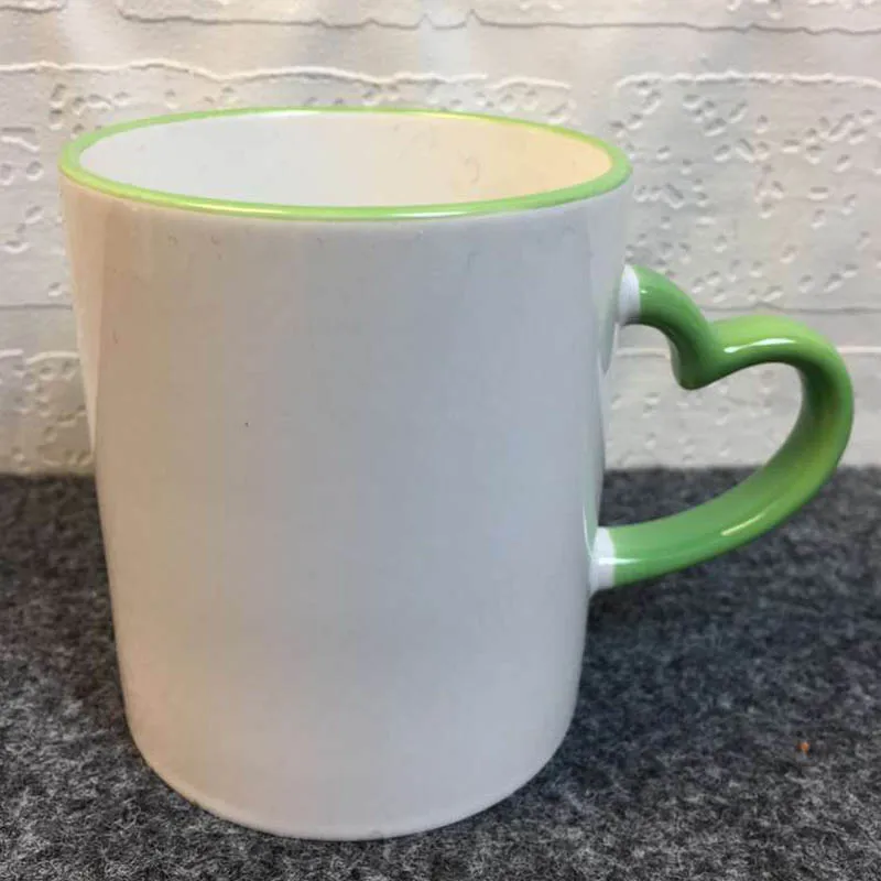 11 Oz  Heart Rim Color Handle Sublimation Blank Ceramic Coffee Mug/Cup For Promotion Gifts