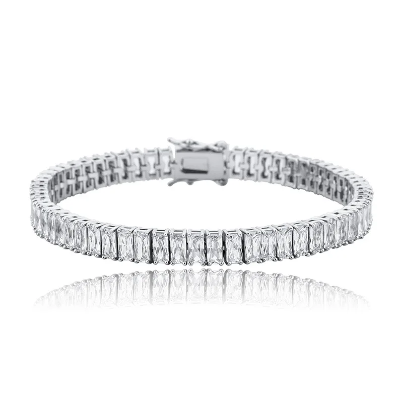 Tennis Bracelet Jewelry Gift Pave Setting Rectangle Stunning Zircon Real Fine Jewellery