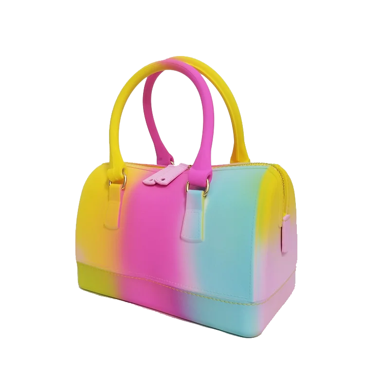 
TS9075 New Arrivals Ladies Fashion rainbow pillow jelly tote handbag colorful Jelly PVC shoulder bag summer jelly bags for women 