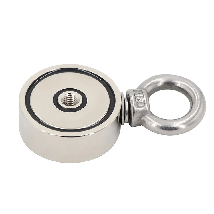 135KG 300LBS N35 D60mm Super Strong Round Neodymium Salvage Double-side Fishing Magnet with Eyebolt