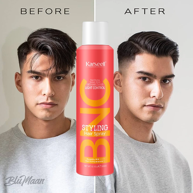 Hot Sale Karseell OEM ODM 300 ml Professional Strong Hold Curls No Residue Custom Cans Volume Hair Styling Spray For Man
