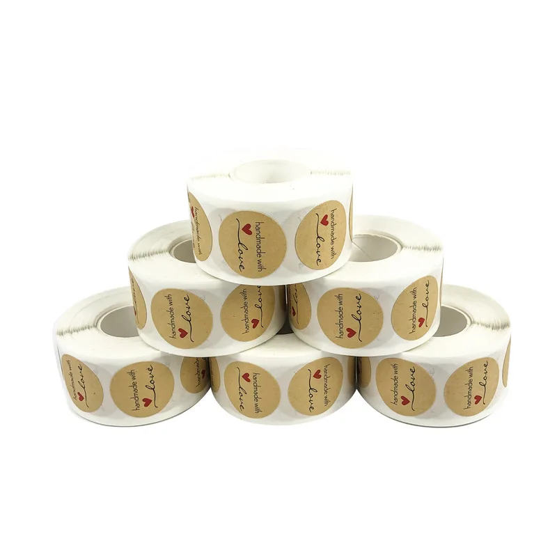 
500 pcs/Roll Thank you Red Heart Design Die Cut Round Logo Cake Box Kraft Paper Labels Gift Packaging Seals Sticker 