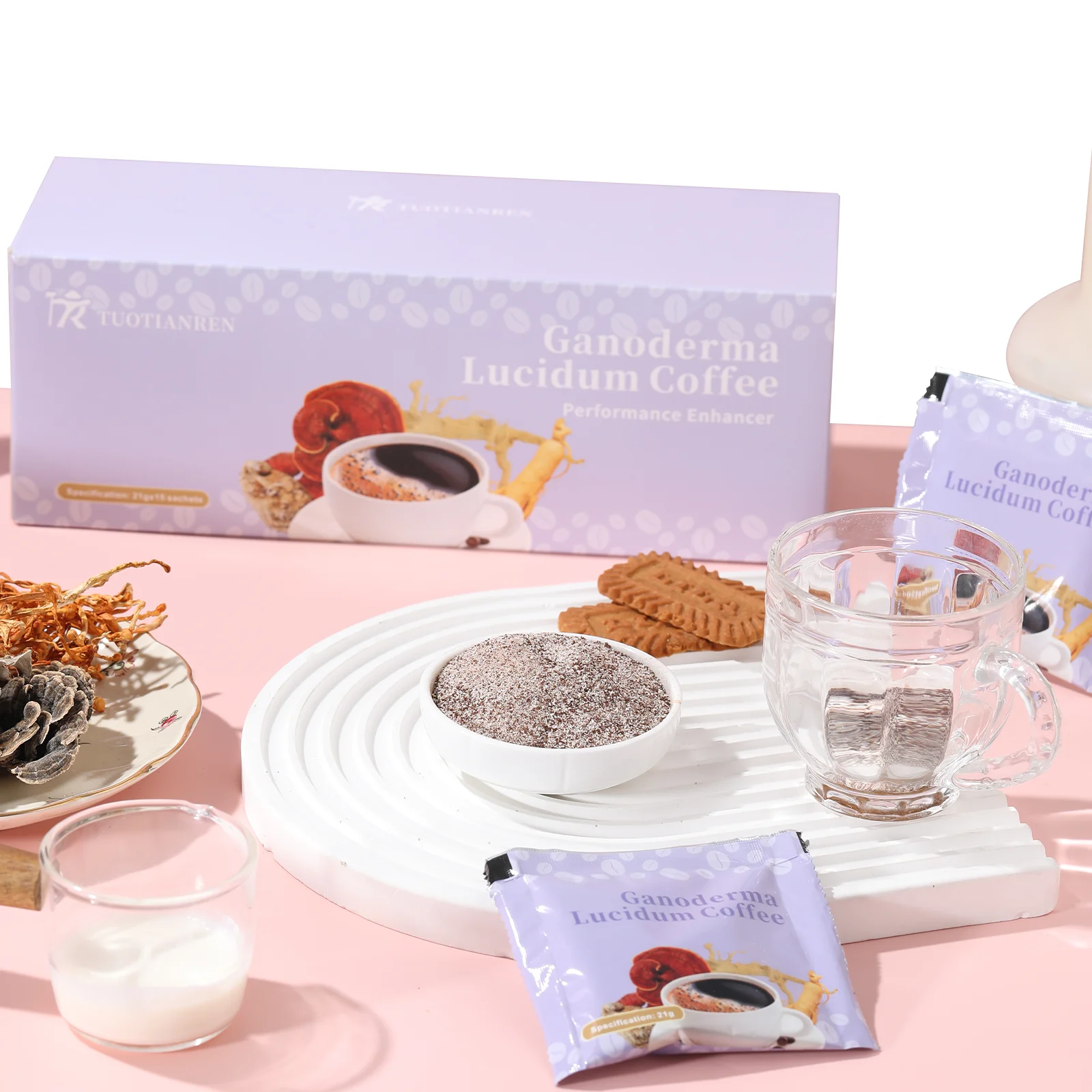 OEM Private Label Instant Coffee for Men and Women Ganoderma Lucidum Reishi Mushroom Powder Maca Tonkat Ali Energy Boost