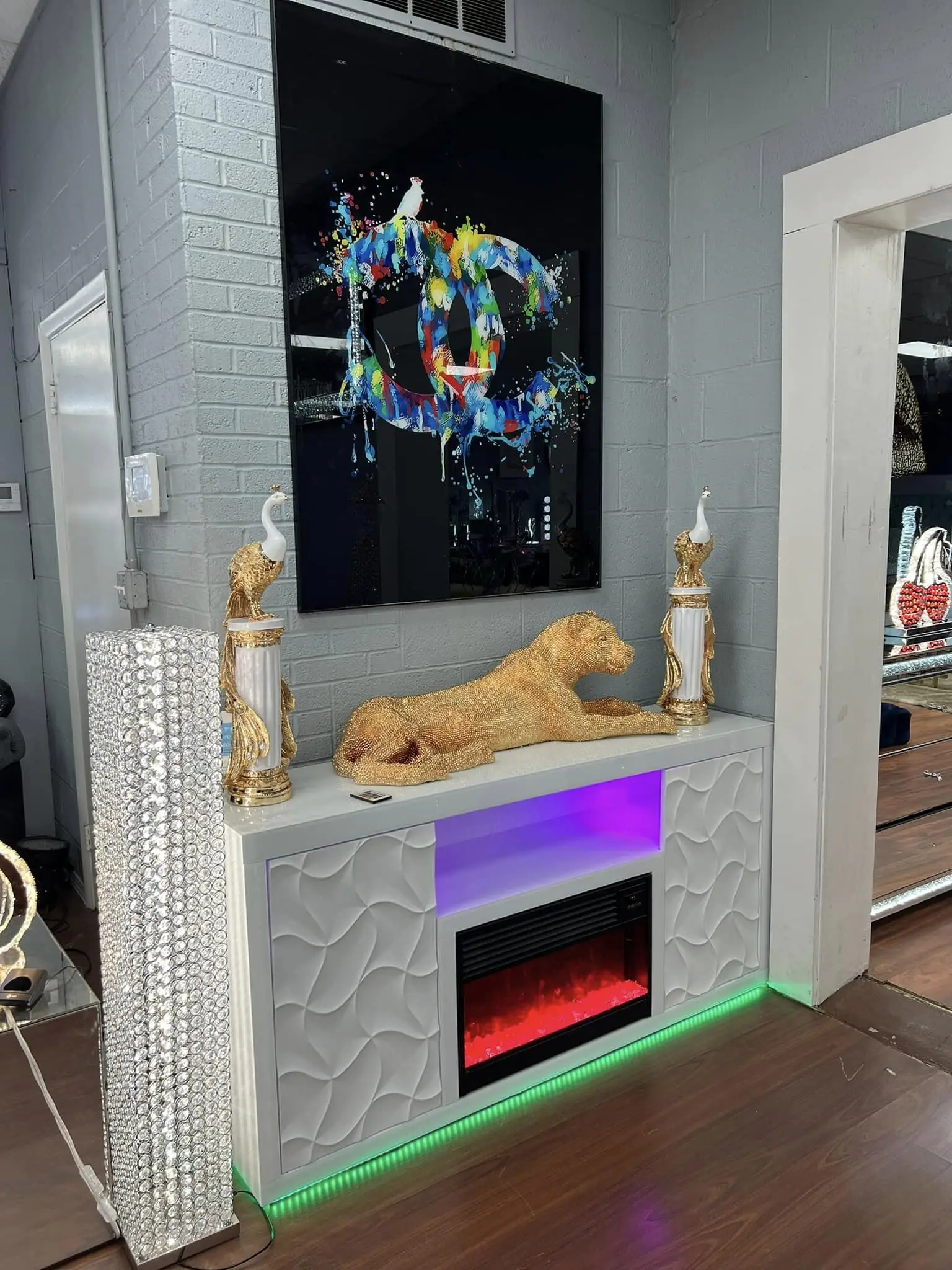 living room furniture TV stand for 75 inches electric fireplace stove heater with remote mirrored electric fireplace