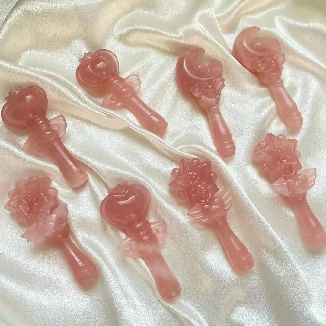 Customized  rose quartz Crystal Magic Wand  moon-shap crystal wand High Quality Crystals Healing Stones  for gift