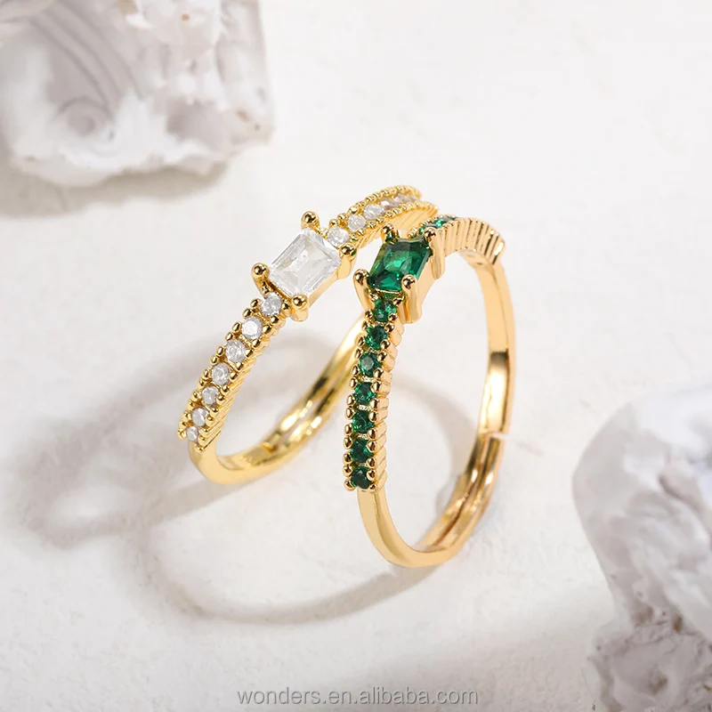 Vintage Style White Green CZ Iced Out Zircon Decor Ring Gold Women Cubic Zirconia Rings