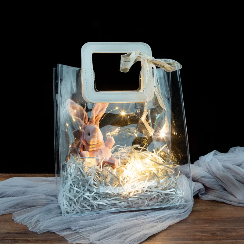 Wholesale Custom Clear PVC Plastic Shopping Bag With Logo Transparent Handle Bags Packing For Gifts