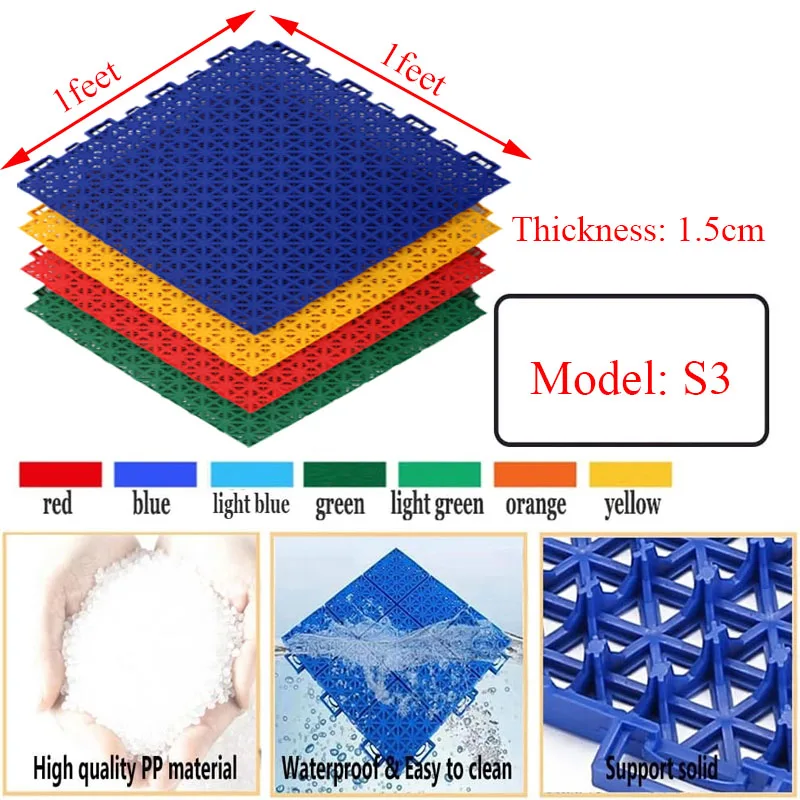 Premium PP Modular interlocking plastic floor tiles for basketball pickelball court flooring black red