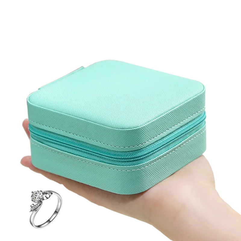 L 2022 Women New design Small silk inside trinket Organizer Jewellery Pink mirror Zippers PU Leather Jewelry Boxes