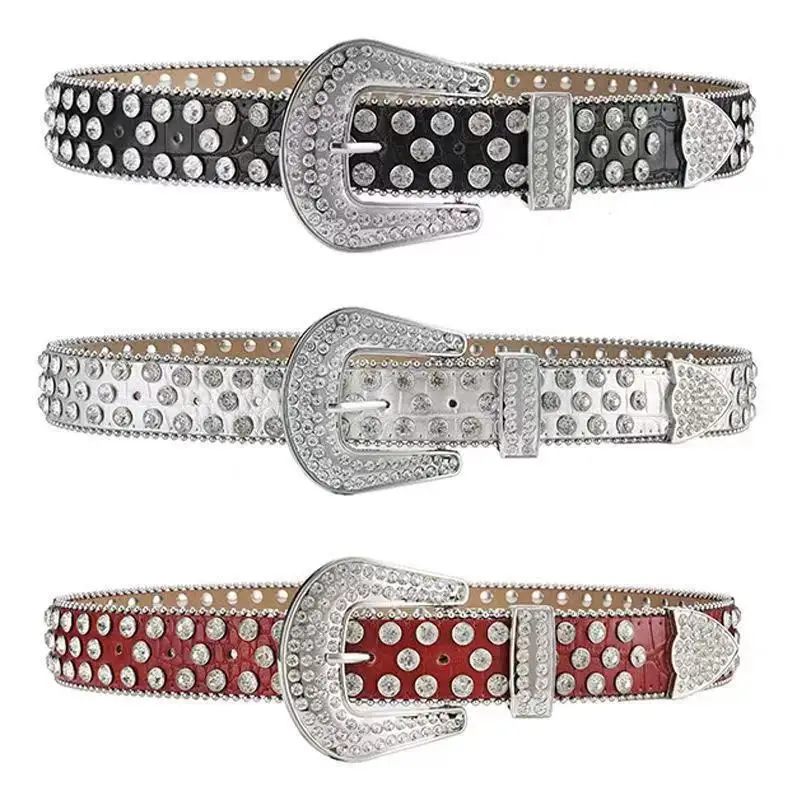 Западный Redeo, ковбойский пояс Cowgirl со стразами, украшенный белыми стразами в стиле панк