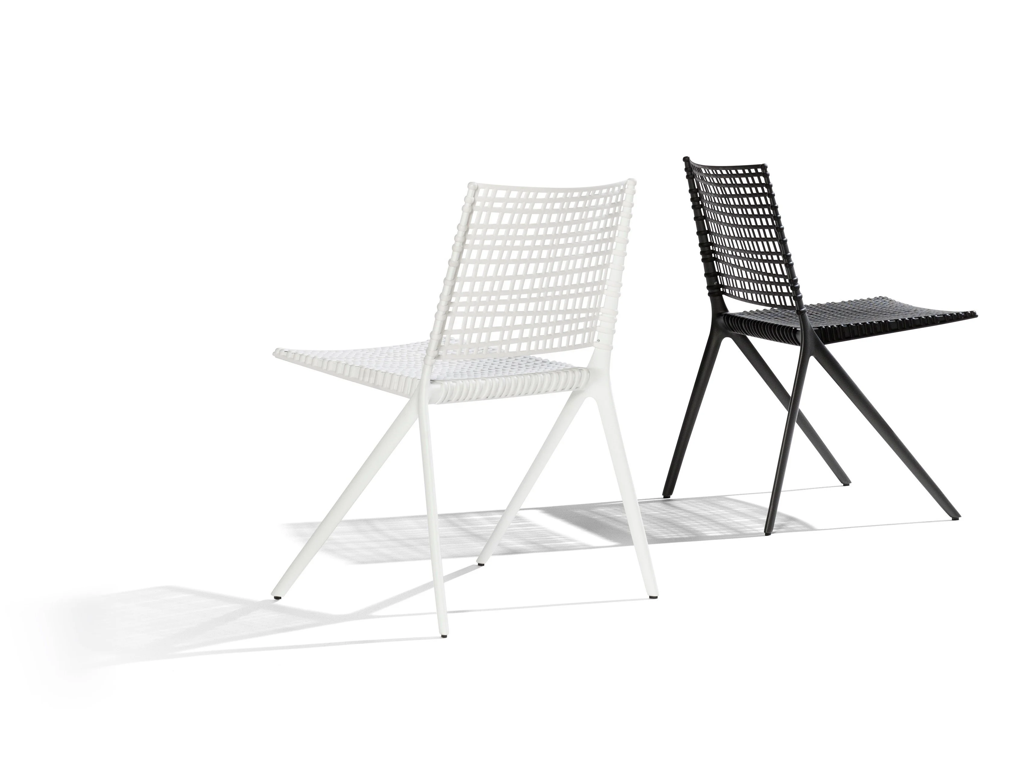 Outdoor stackable chairs with metal and rope woven seat and back for modern dining armless rope and rattan chair