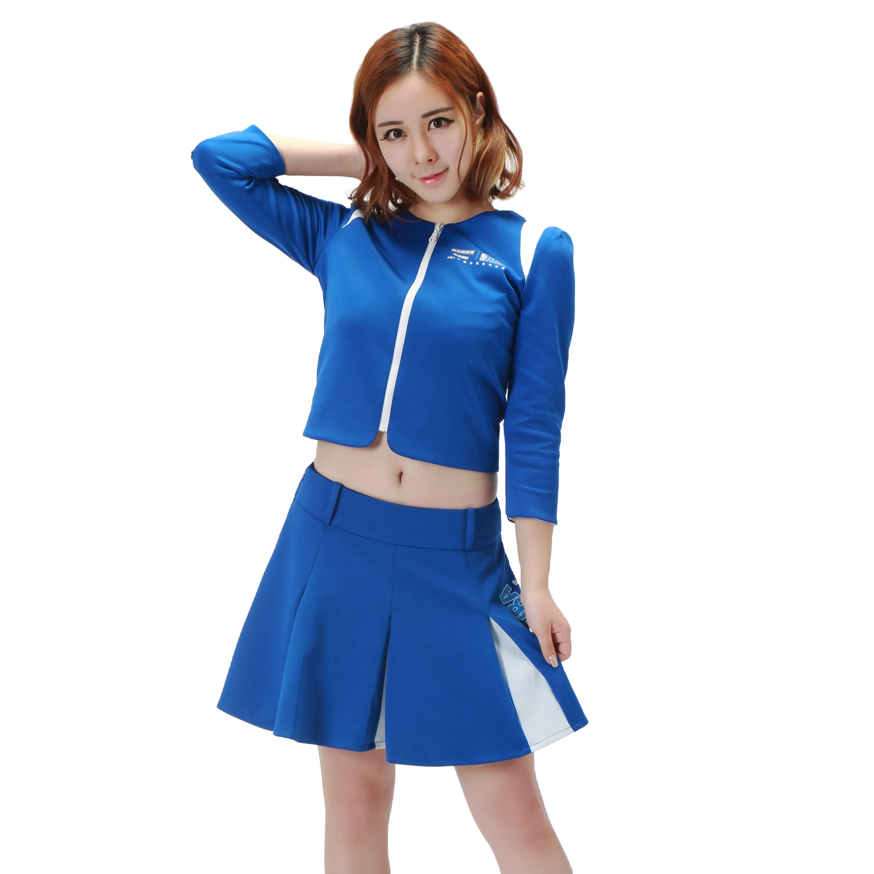Best Price Delicate Charming 100% Polyester Two-piece Women Blue Skirt