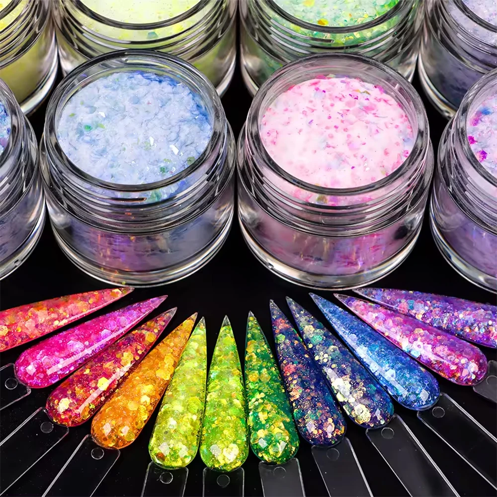 Professional Salon Wholesale Mixed Glitter Powder Colors Bulk Nail Art Products Clear Dipping Acrylic Powder For Secret