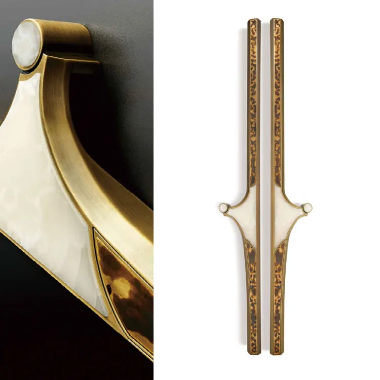 Solid Brass Antique Long Pull Back Door Handle For Hotel Office Luxury Villa Flats Brass Handles for Modern