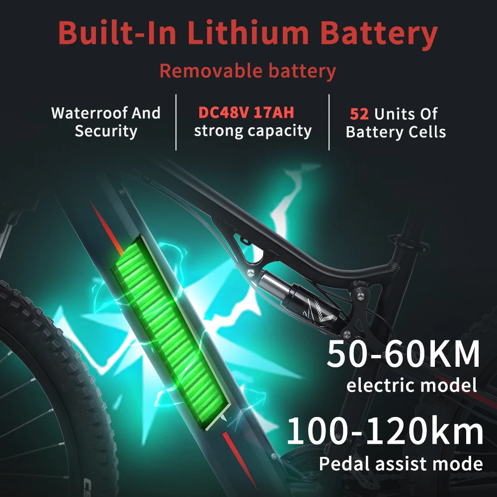 High quality 1000W electric bike 27.5' 48V 17Ah 750w 500w 21/27 speed electric mountain bike full suspension city ebike