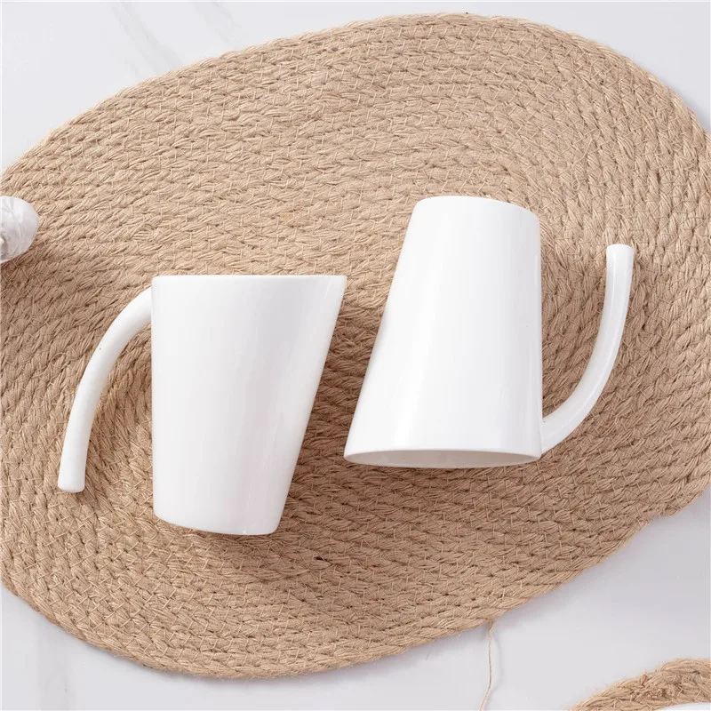 Modern white Bevel porcelain cup with handle minimalist large capacity ceramic mug