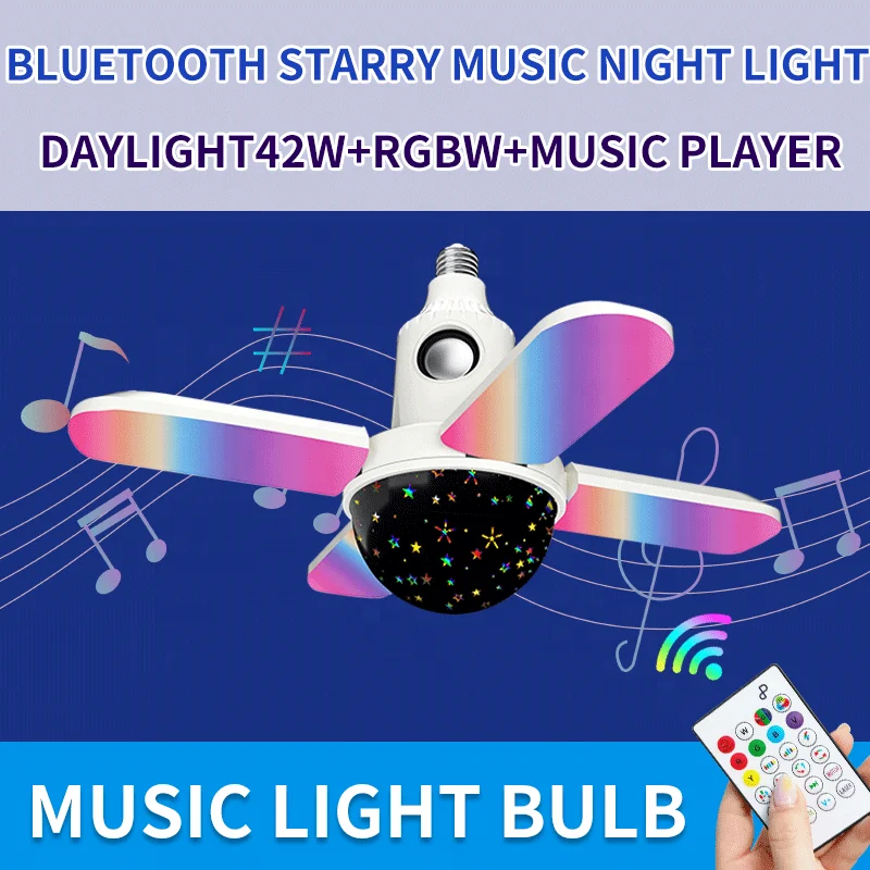 50W E27 RGBW Starry Night Light Projector with Remote Control LED Music Bulb Bombillo for Holiday,Dancing Bar,Coffee Shop