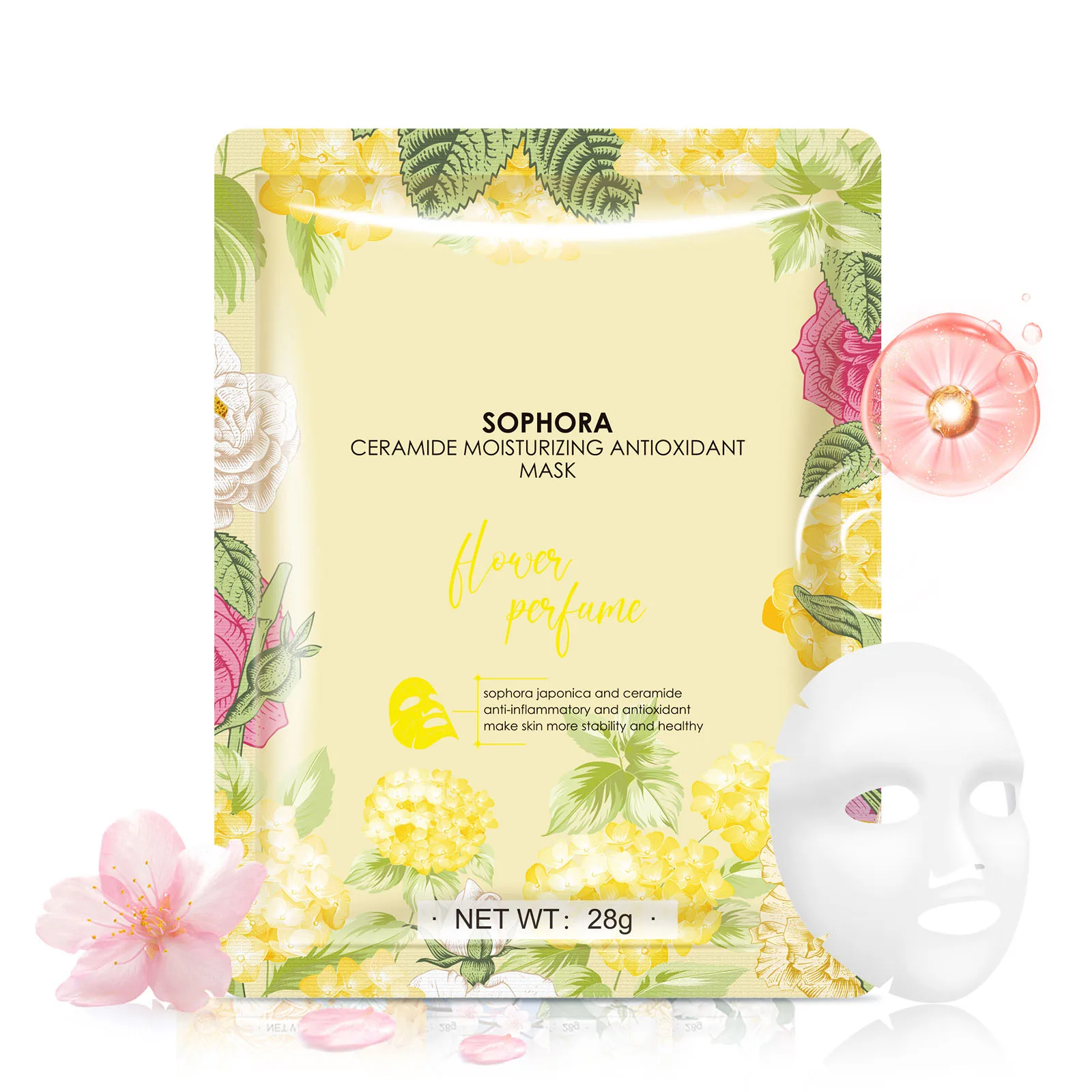 Sophora japonica ceramide moisturizing and antioxidant mask skin more stability and healthy 28g Halal cosmetic face mask
