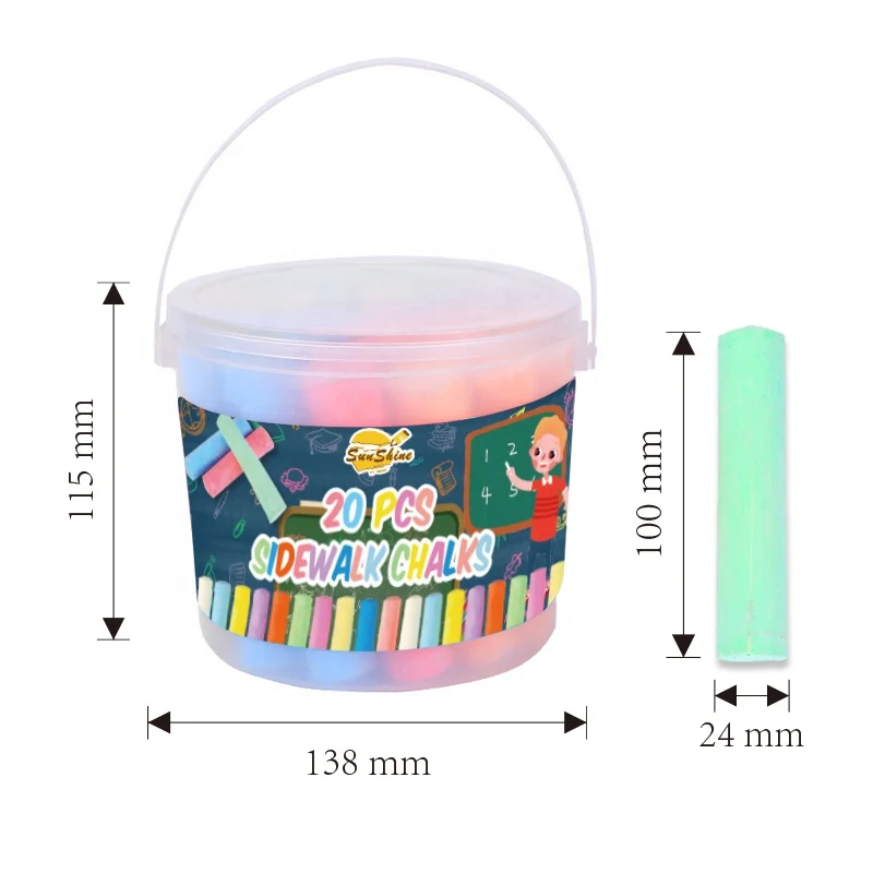 2024 Non Toxic Washable Custom Outdoor 20 Colors Washable Chalks School Blackboard Big Drawing Sidewalk Chalk With 4 Stencils