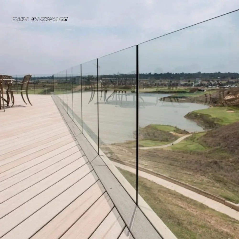 New fashion frameless glass balcony railing designs LED light balcony aluminum railing glass for villa