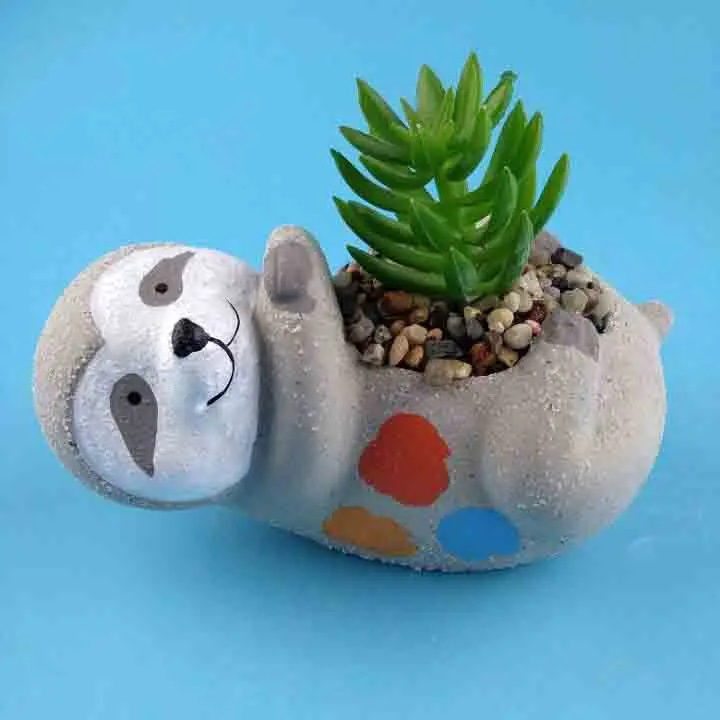 Cute Animal Mini Ceramic Flower Pot with sand finish Ceramic succulent pot with fake plant