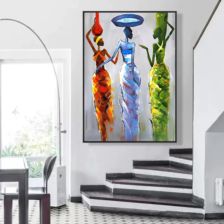 Hot Sale Bedroom Home Decor Handmade Canvas Artwork Contemporary Art African Woman Painting