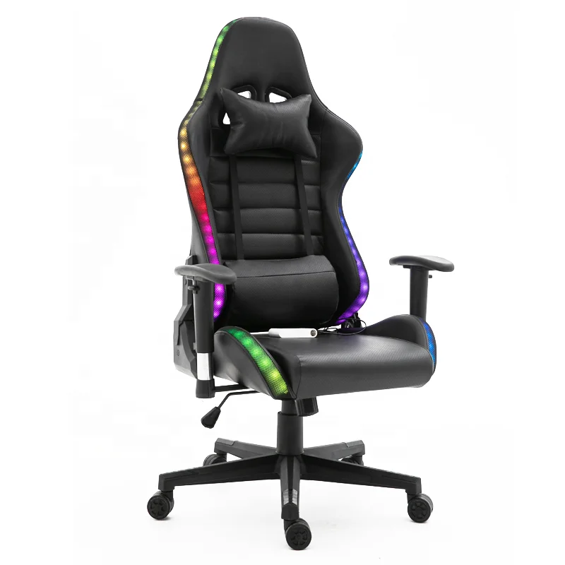 Оптовая продажа эргономичный массажный RGB светодиодный гоночный компьютерный офисный стул из искусственной кожи с подсветкой