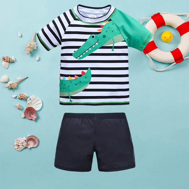 Summer New Arrival 2 PCS Kid Boys Rash Guard Child Swimwear Truck Beach Short Baby Swimsuit Private Label Board Short Set