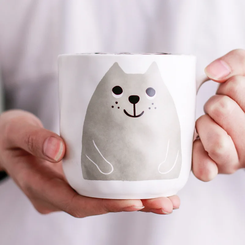 
Cartoon ceramic couple mug handmade water cup Nordic style Persian cat mug 