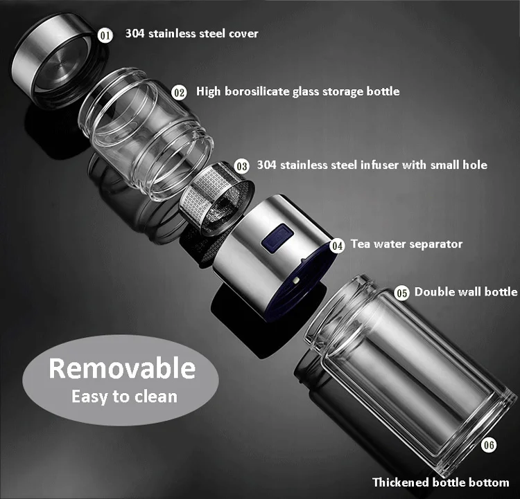 Private Label 400ml Tea Infuser Drinking Glass Water Bottle With Custom Logo