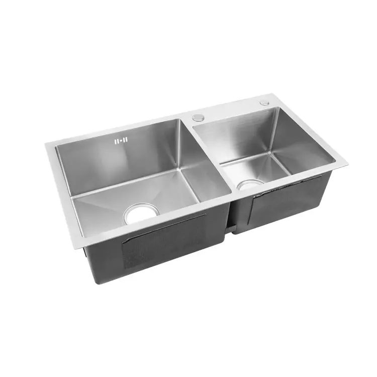 
Indian commercial modern kitchen handmade sink silver brushed double bowl stainless steel 