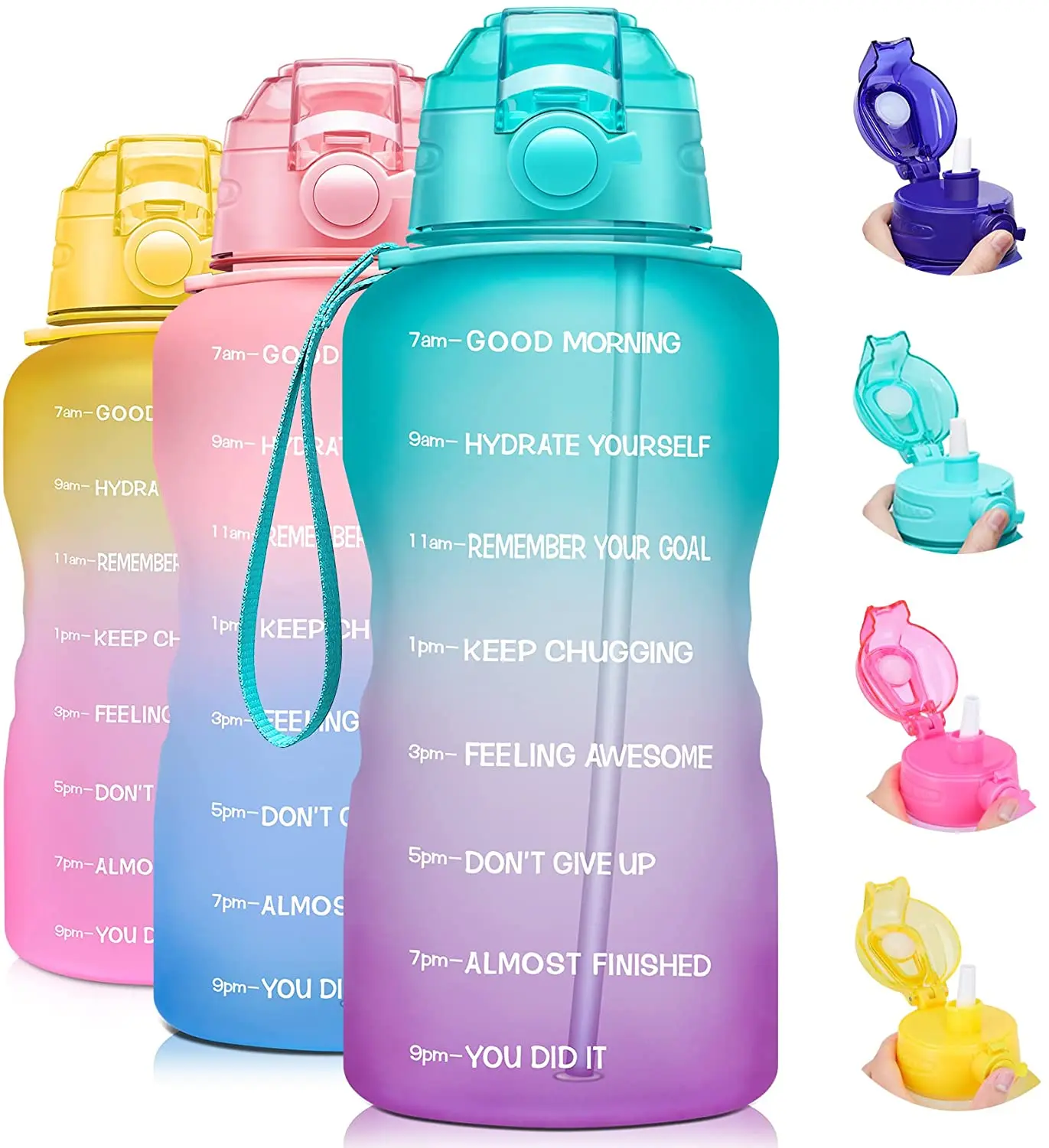 Half Gallon/64oz Motivational Water Bottle with Time Marker & Straw,Leakproof Tritan BPA Free Ensure You Drink Enough Water