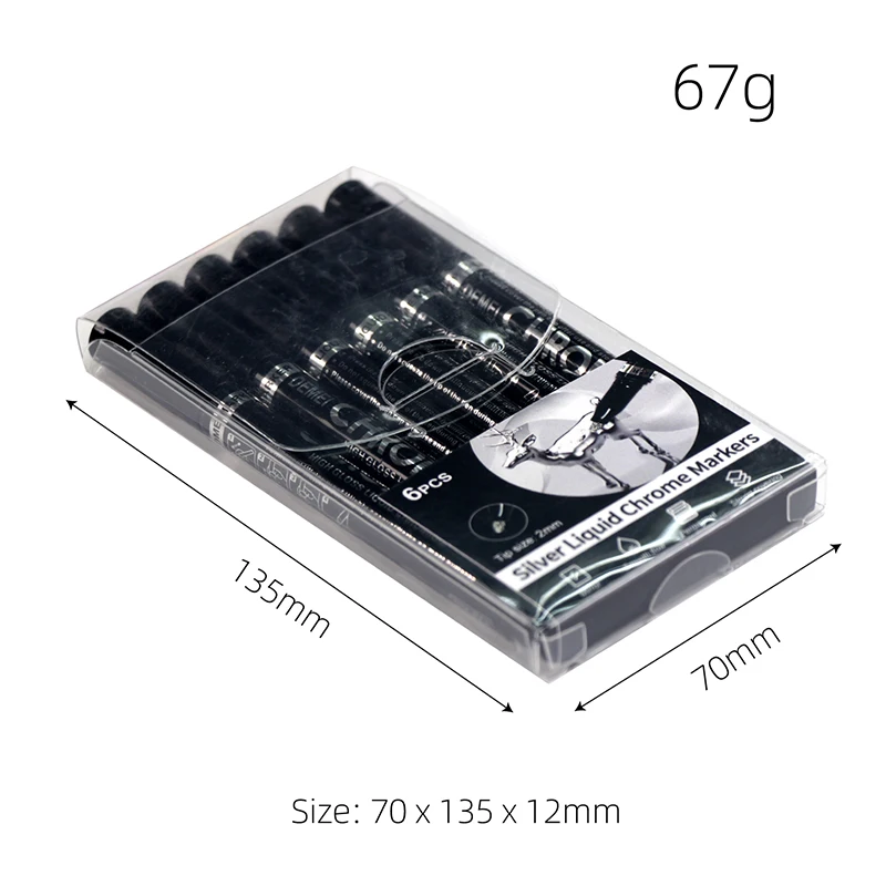 6pcs Mirror Silver Liquid Chrome Markers