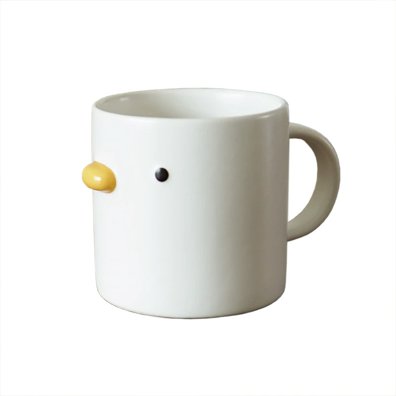 Custom Logo Cute Yellow Duck Mug Handmade Glaze Ceramic Breakfast Cup Large Oatmeal Breakfast Mug